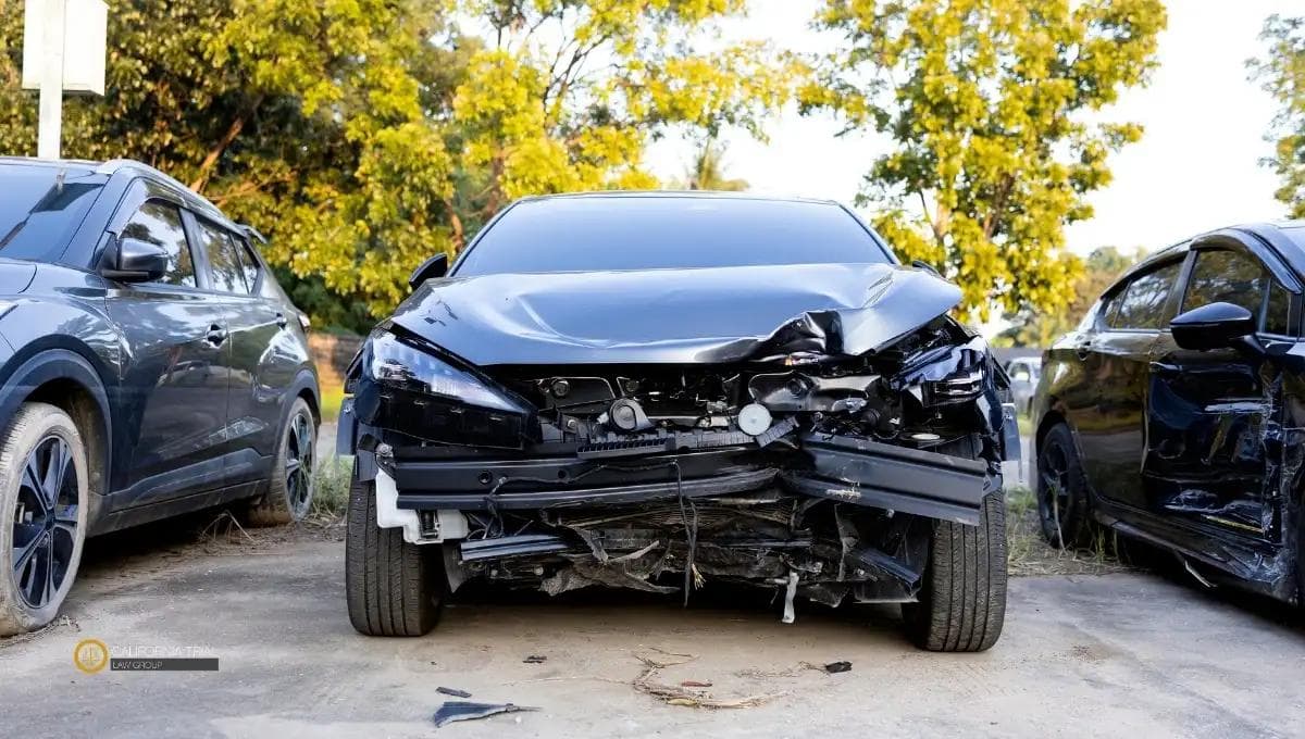 A car damaged after a head on colision